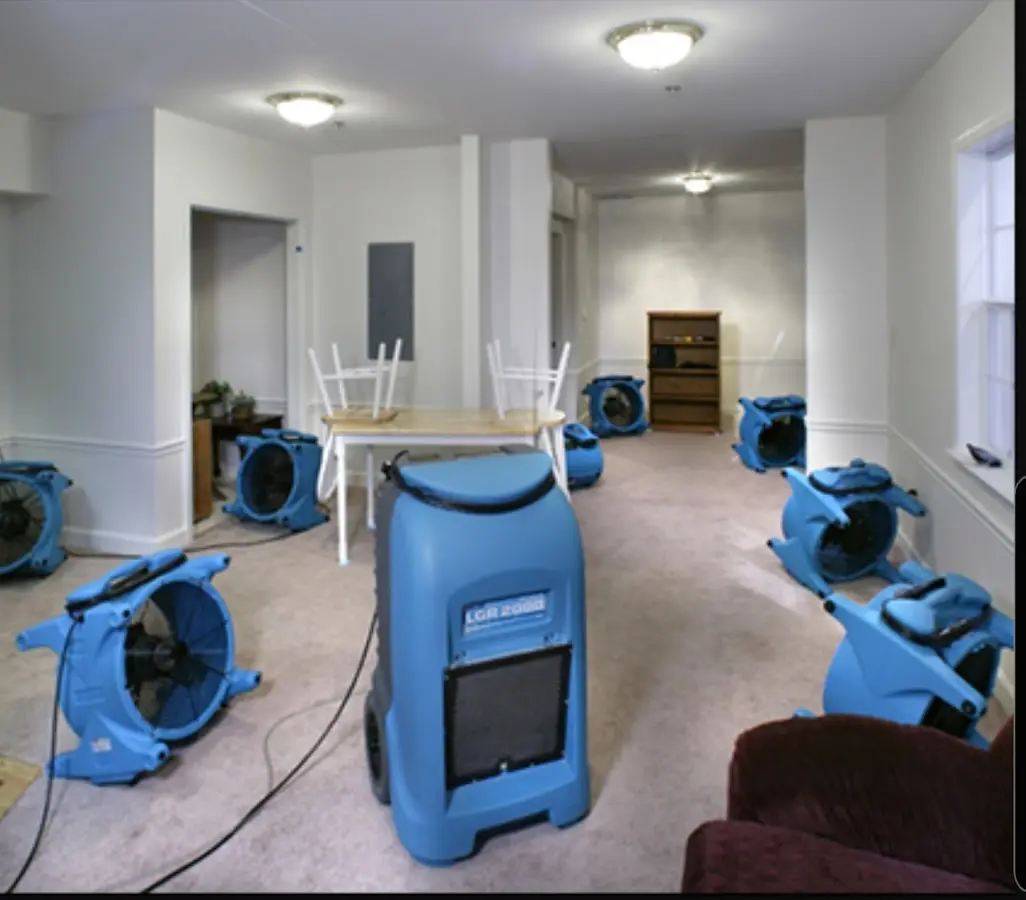 Air movers and dehumidifier setup for Water Extraction & Removal in Exeter